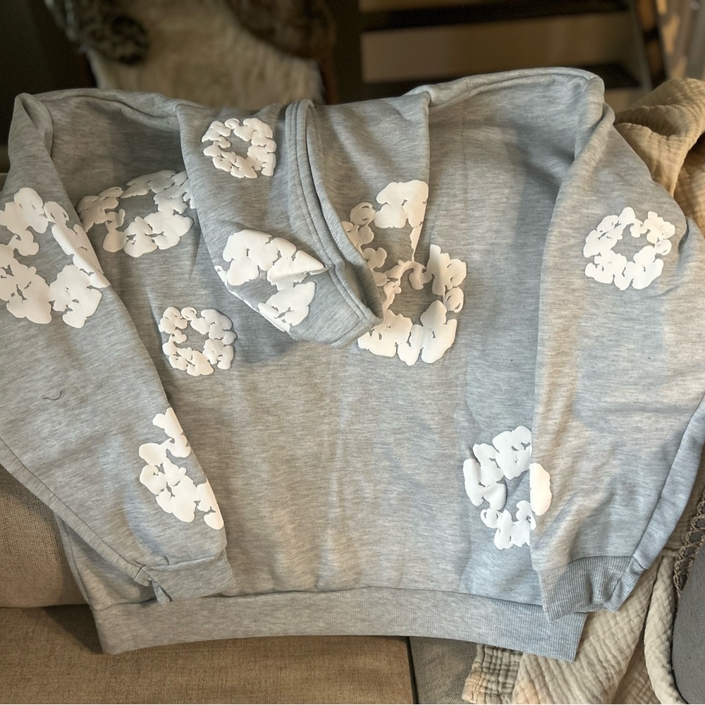 Gray Hoodie with White Floral Design - Picture 2 of 3